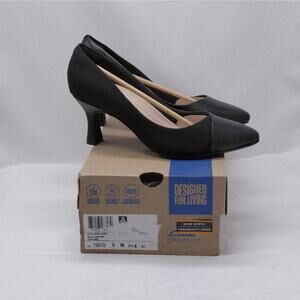 Clarks Women Heels Size 9 Wide Black Leather Comfort Career Office Classic Pumps
